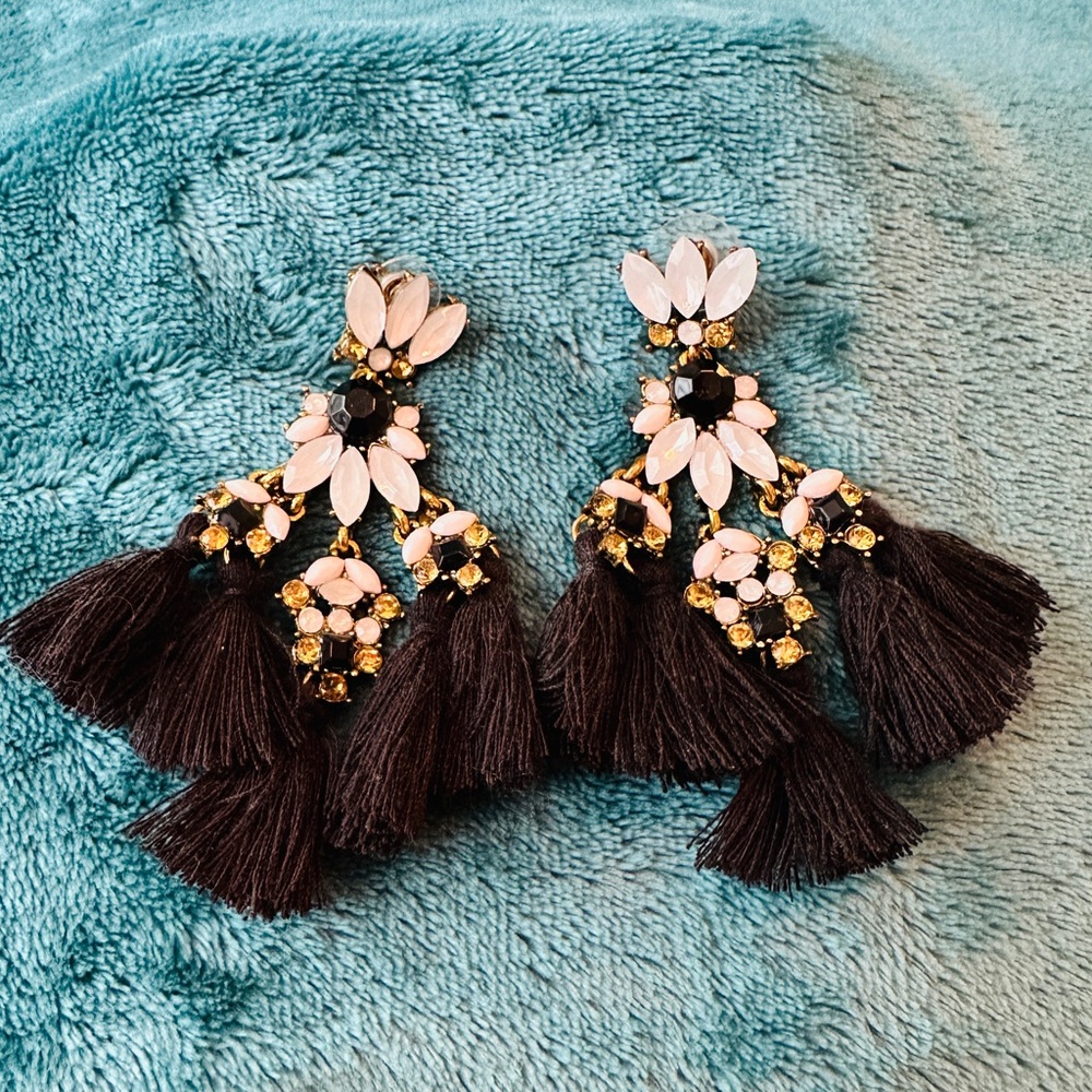 Elegant Black and Gold Tassel Earrings